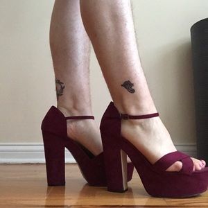 Chunky maroon platform heels